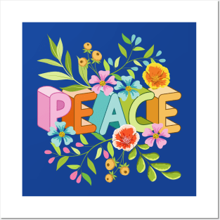 Peace 3D Lettering Floral Artwork Posters and Art